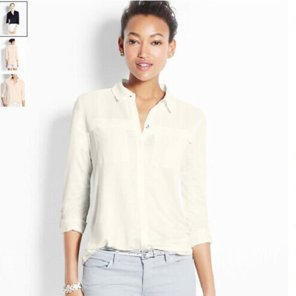 Ann Taylor Mixed Media Button Down Shirt Size S